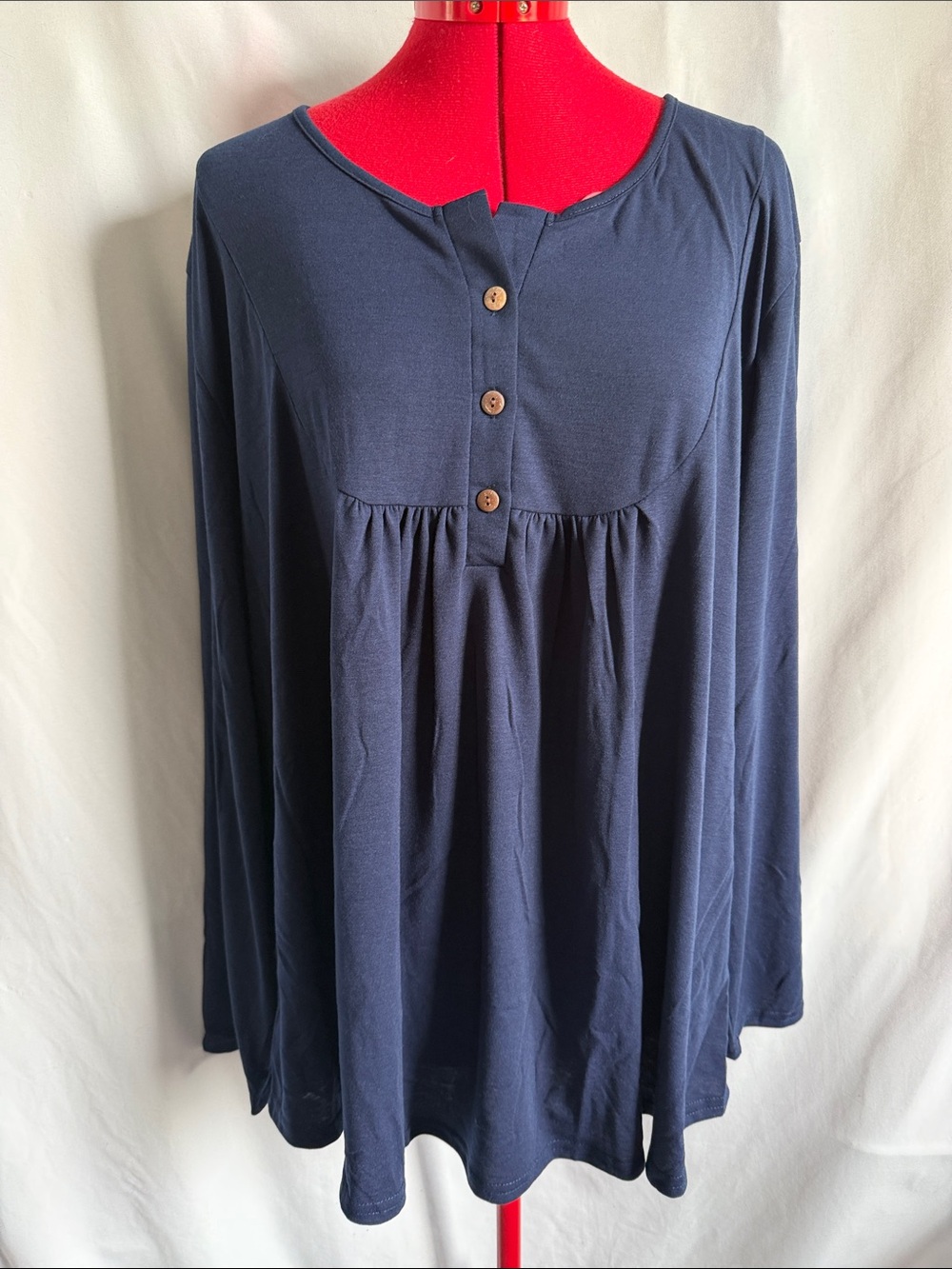 Women's Navy Long-Sleeve Henley Babydoll Top